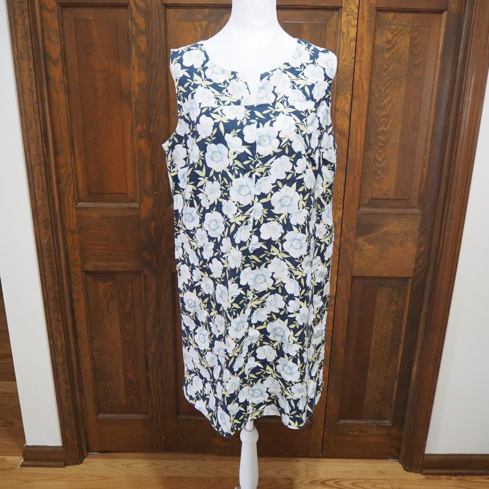 J.Jill Love Linen Floral Sleeveless Sheath Dress Medium Petite Coastal Cottage